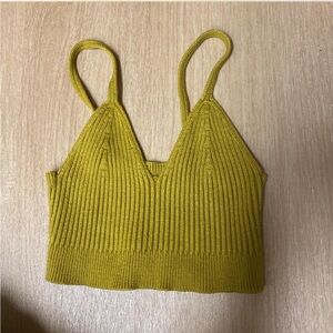 Mustard Green Ribbed Knit Crop Top
